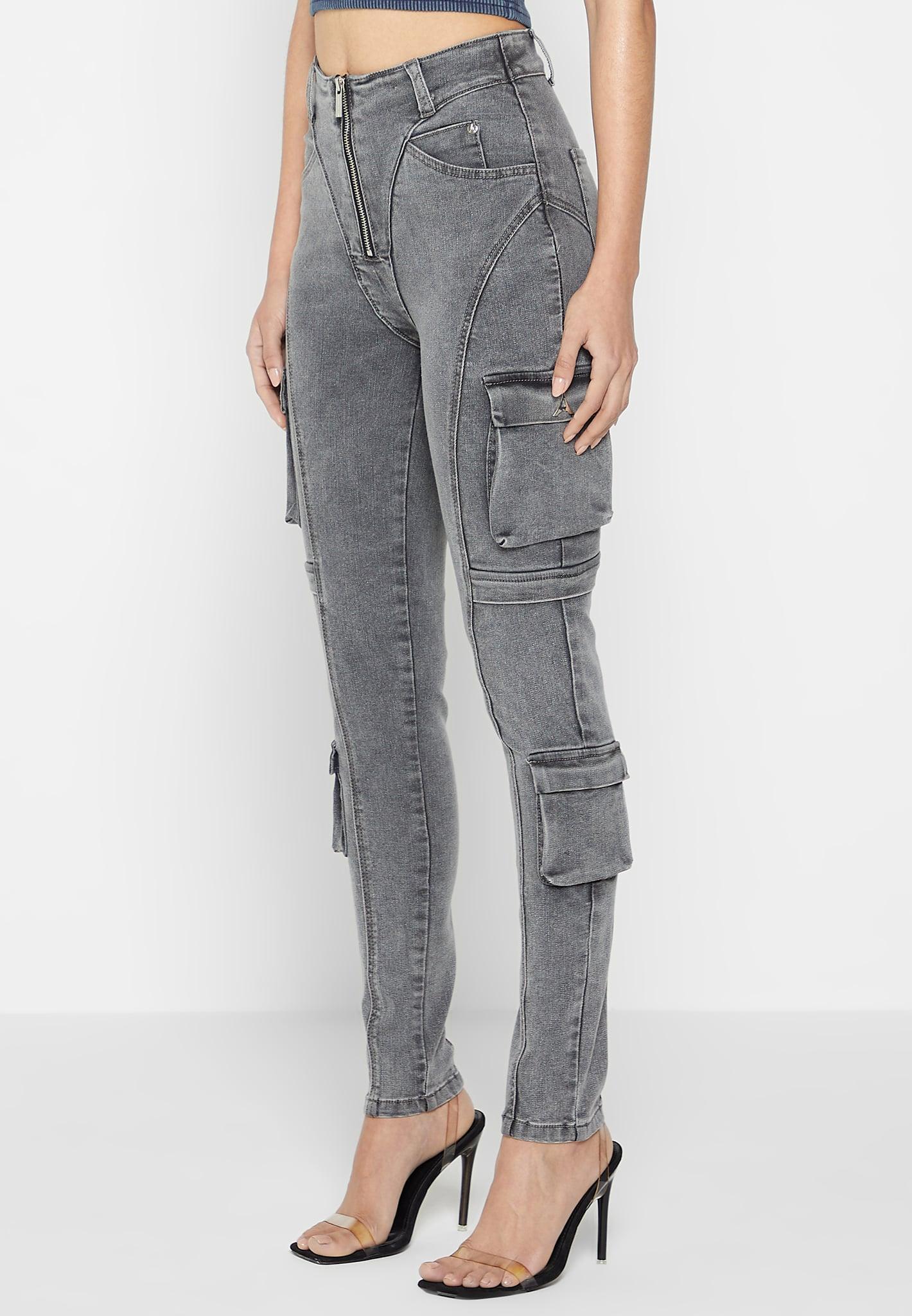 Cargo Pocket Skinny Jeans - Washed Grey Female Product Image
