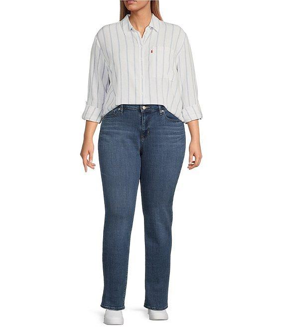 Levi's Plus Size Stripe Point Collar 3/4 Sleeve Button Front Shirt Product Image