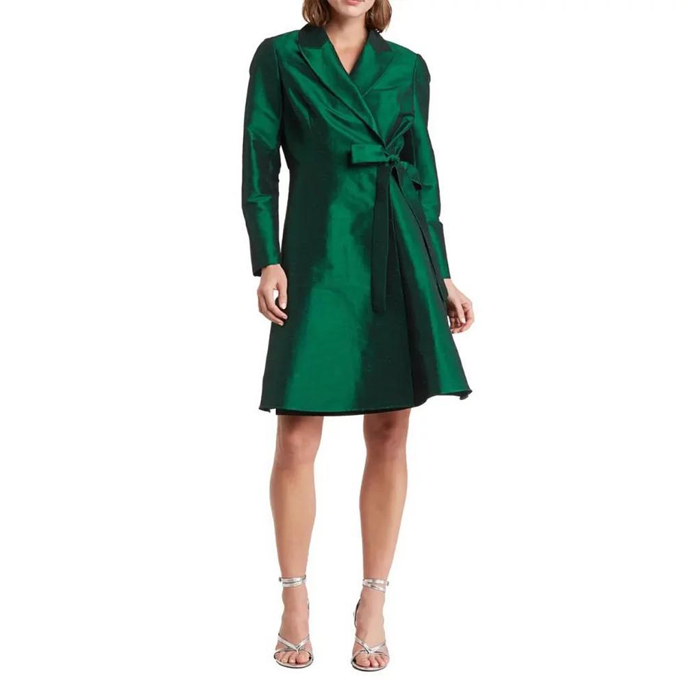 Women's Focus By Shani Dupioni Wrap Dress, Size: 6, Green Product Image
