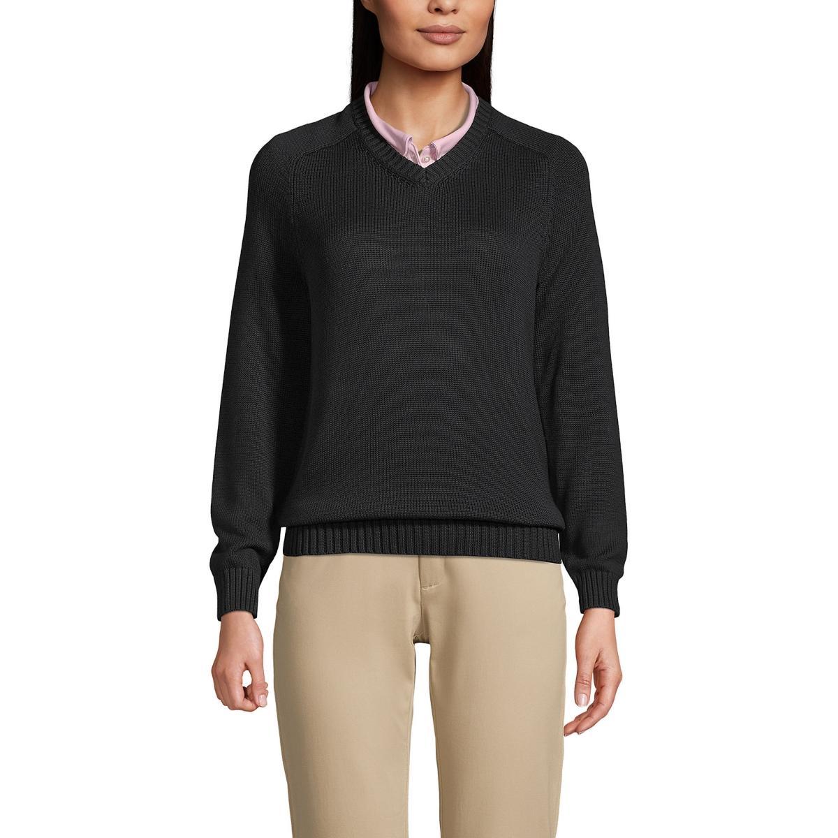 Women's Lands' End Cotton Modal V-Neck Sweater, Size: Large, Green Product Image