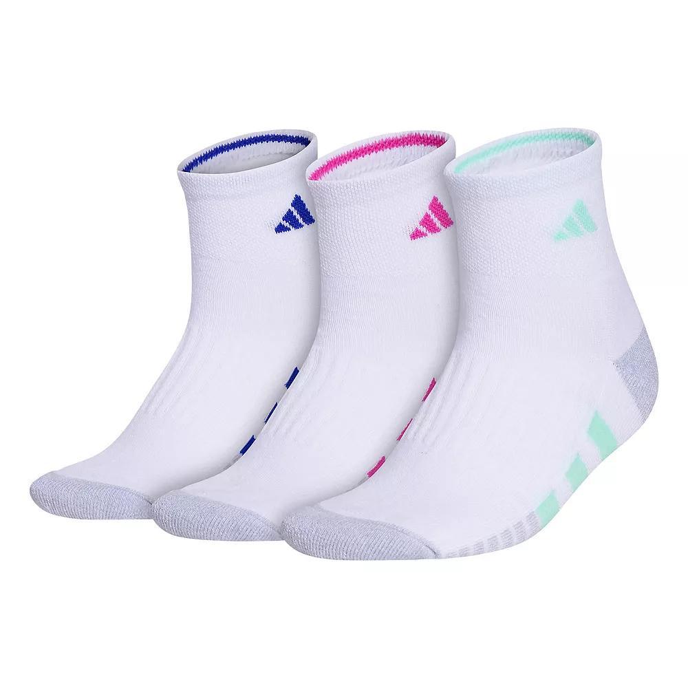 Women's adidas Cushioned 3.0 3-Pack Quarter Socks, Size: 5-10, White Mint Green Pink Product Image