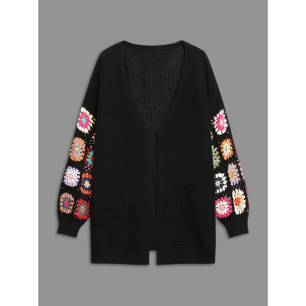 Plus Size Crochet Floral Drop Shoulder Cut Out Cardigan Black Women Resort Loose Long Sleeve Vacation Cardigans BloomChic 28/5X Product Image