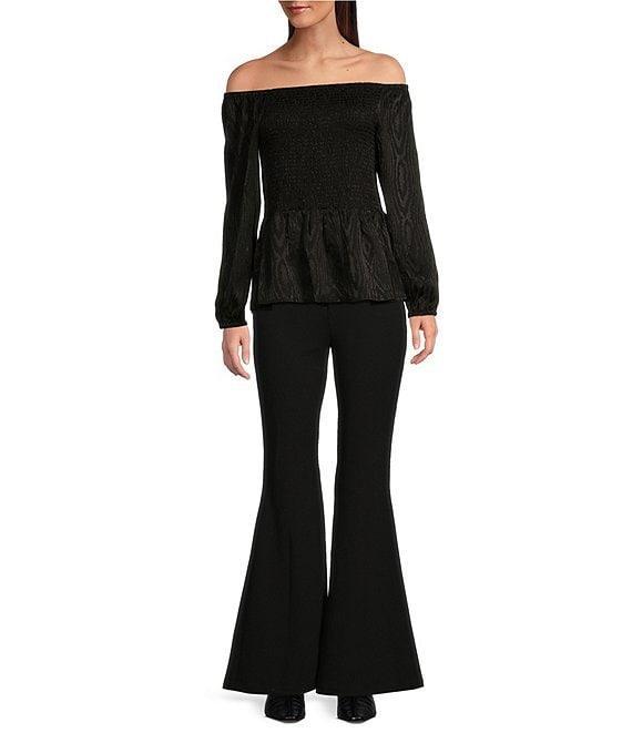 Michael Kors Moire Jacquard Off-The-Shoulder Long Sleeve Smocked Top Product Image