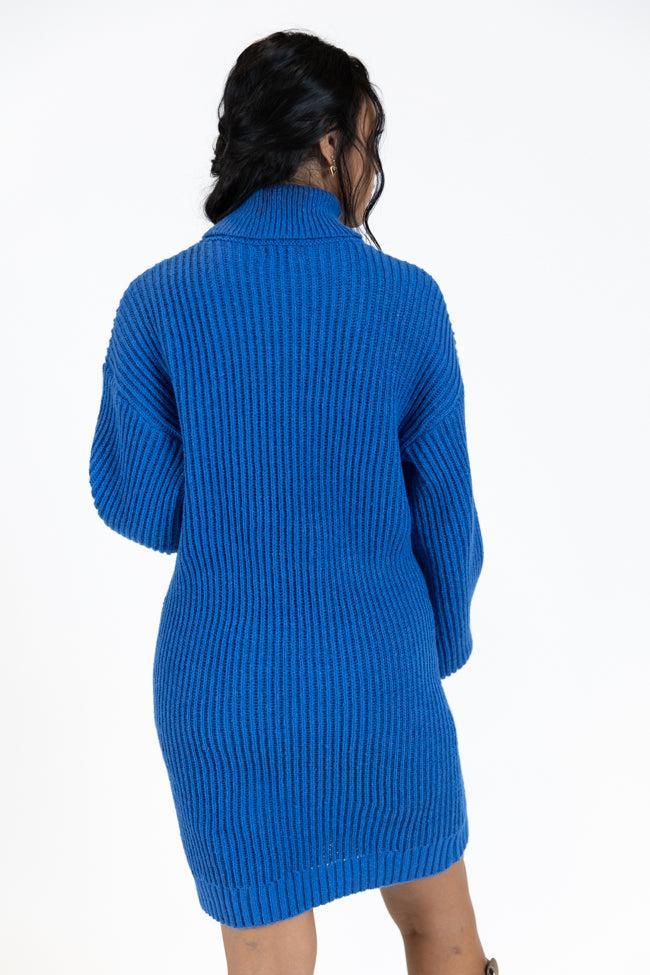 Call My Bluff Blue Bubble Sleeve Turtleneck Sweater Dress  FINAL SALE Product Image