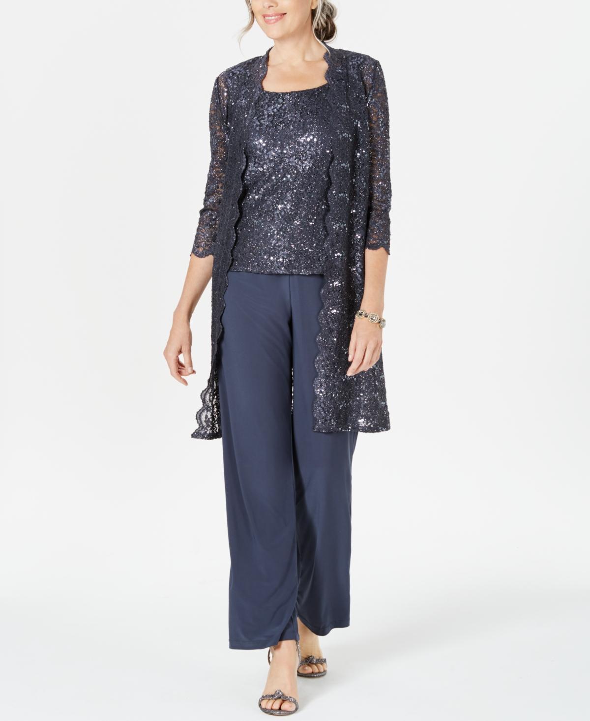 R  M Richards Petite Size Scalloped Glitter Lace Duster Stretch 3 Product Image