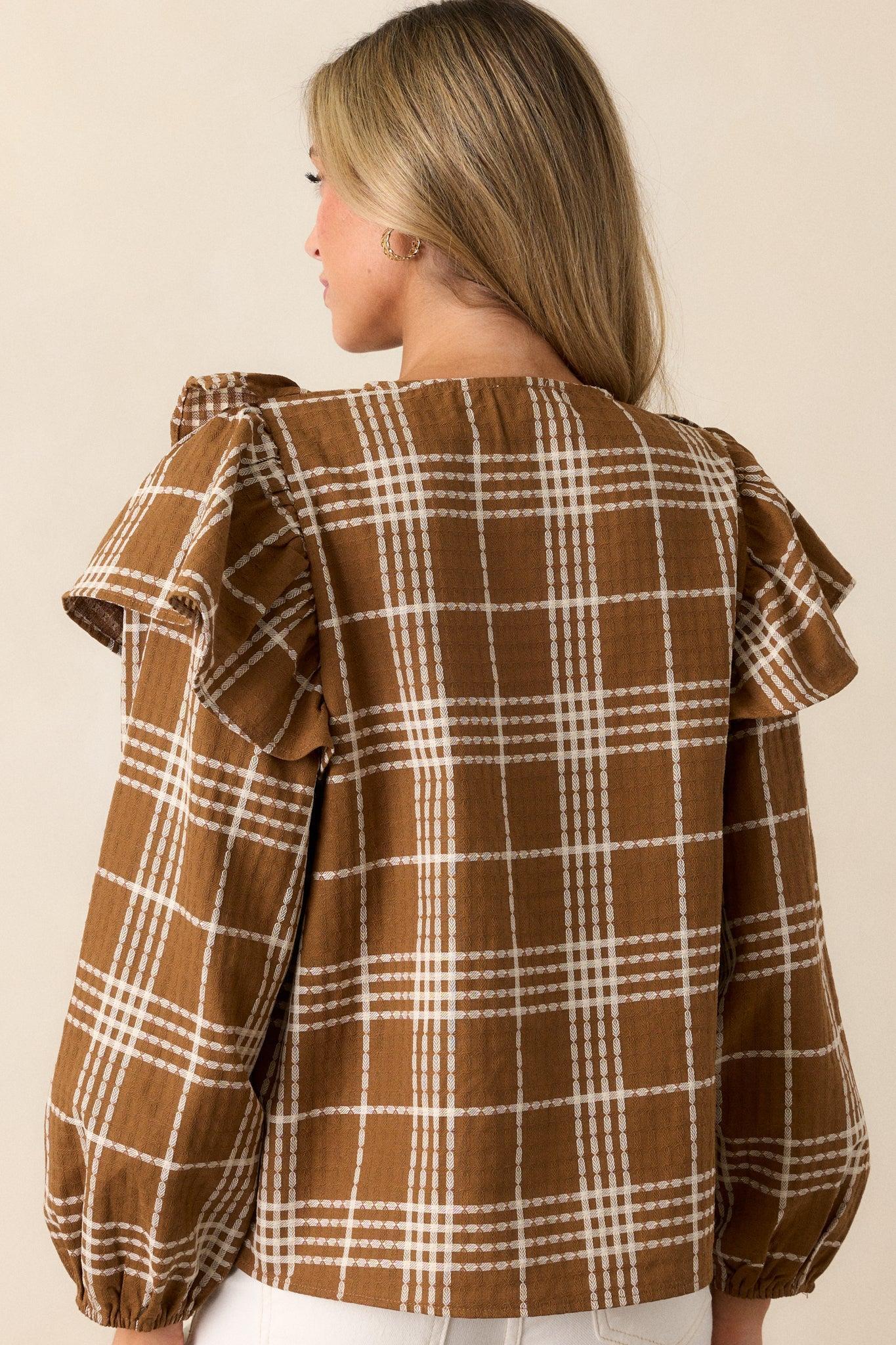 Mellow Moments Cotton Mocha Flutter Sleeve Blouse Product Image