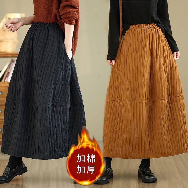 Elastic Waist Plain Padded Midi A-Line Skirt Product Image