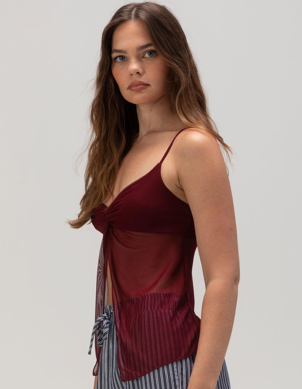 FULL TILT Twist Front Womens Flyaway Top - BURGUNDY Product Image