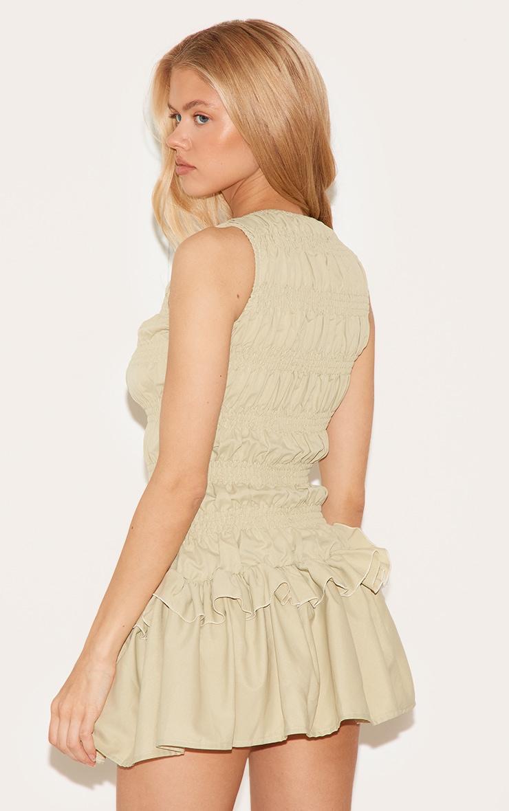 Sage Green Tailored Shirred Frill Shift Dress Product Image