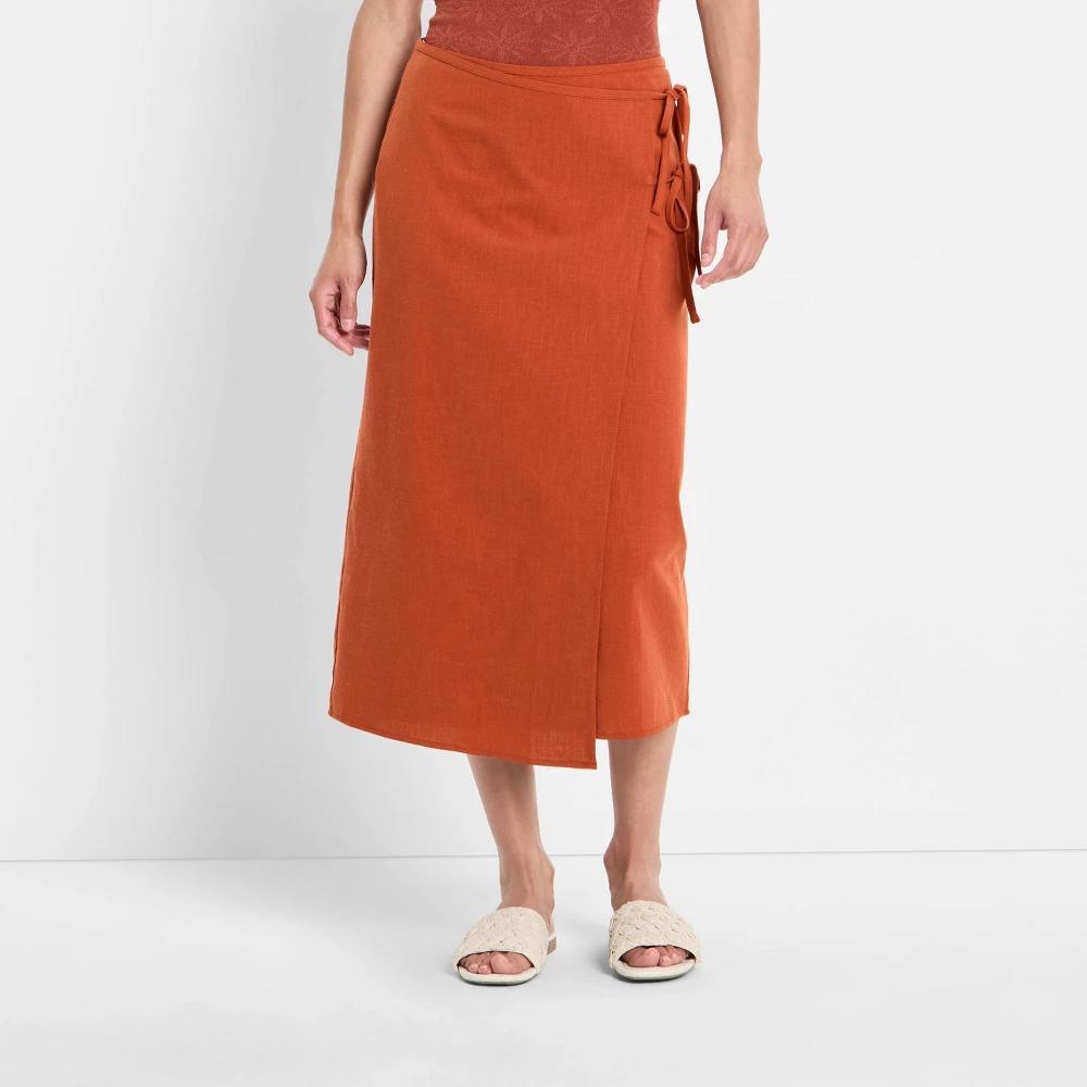 Women's Mid-Rise Linen Midi Wrap Skirt - Future Collective Product Image