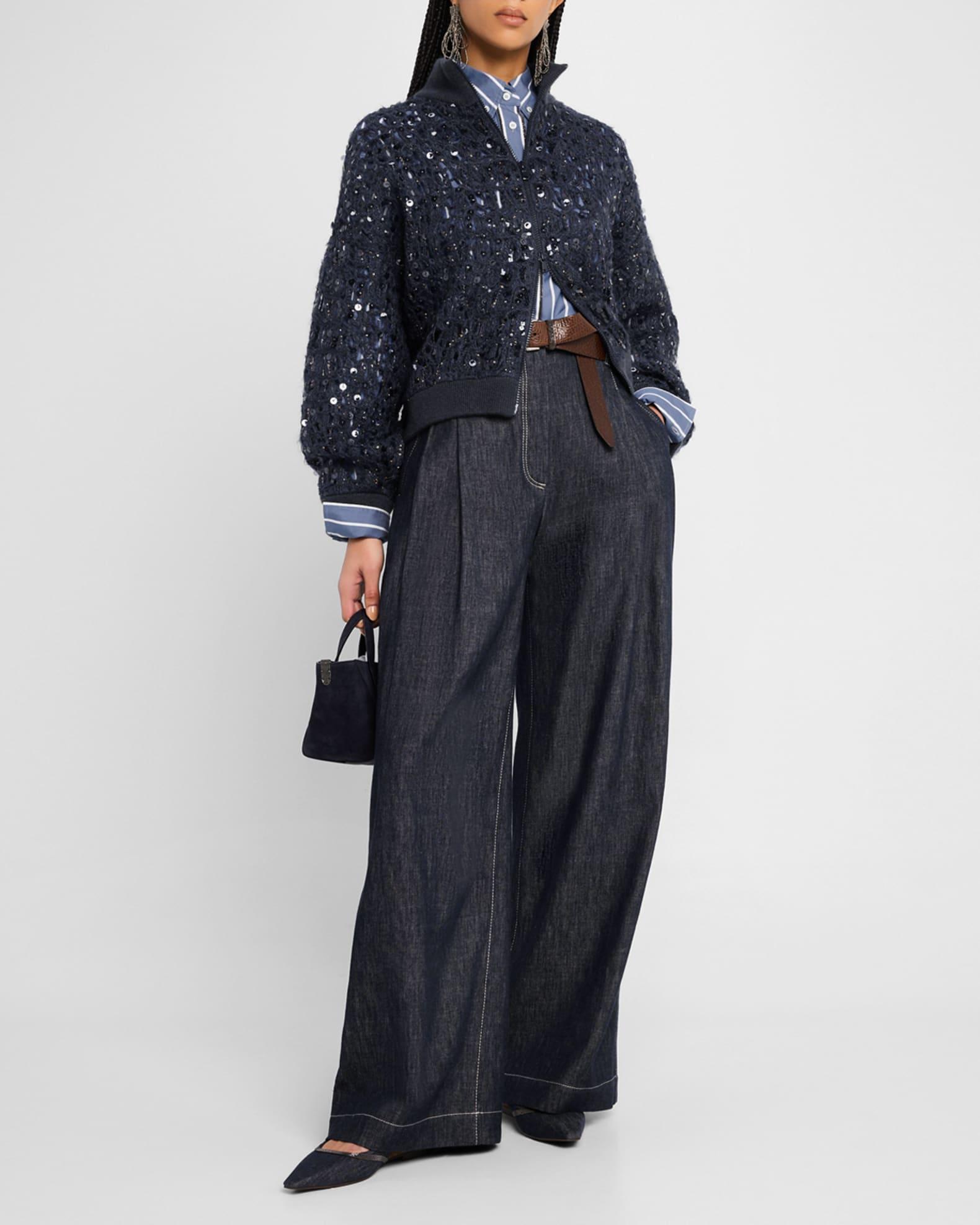 Double-Pleated Wide-Leg Jeans Product Image