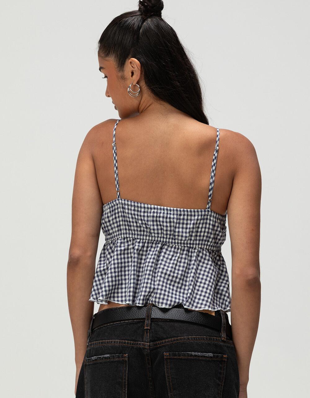 RSQ Womens Plaid Babydoll Top - NAVY/WHITE Product Image