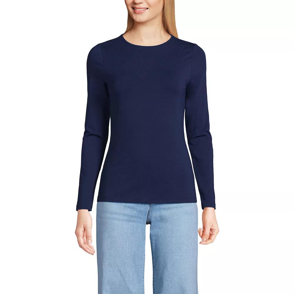 Petite Lands' End Lightweight Jersey Skimming Long Sleeve Crewneck T-shirt, Women's, Size: Medium Petite, Navy White Stripe Product Image