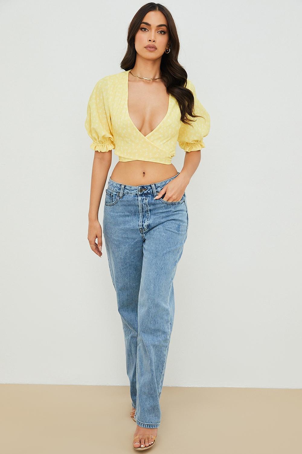 Alanya  lemon floral tie front top Product Image
