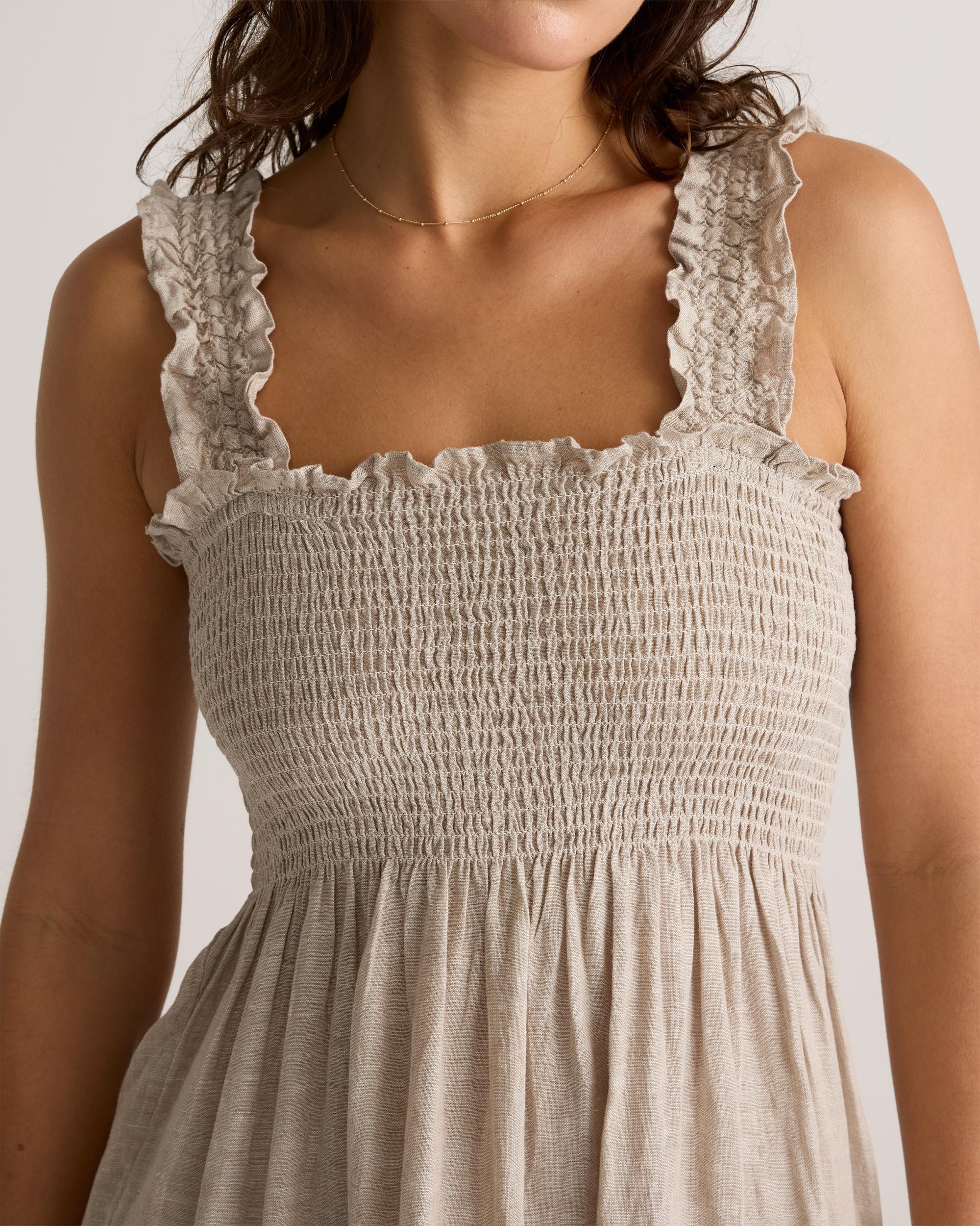 100% European Linen Smocked Midi Dress Product Image