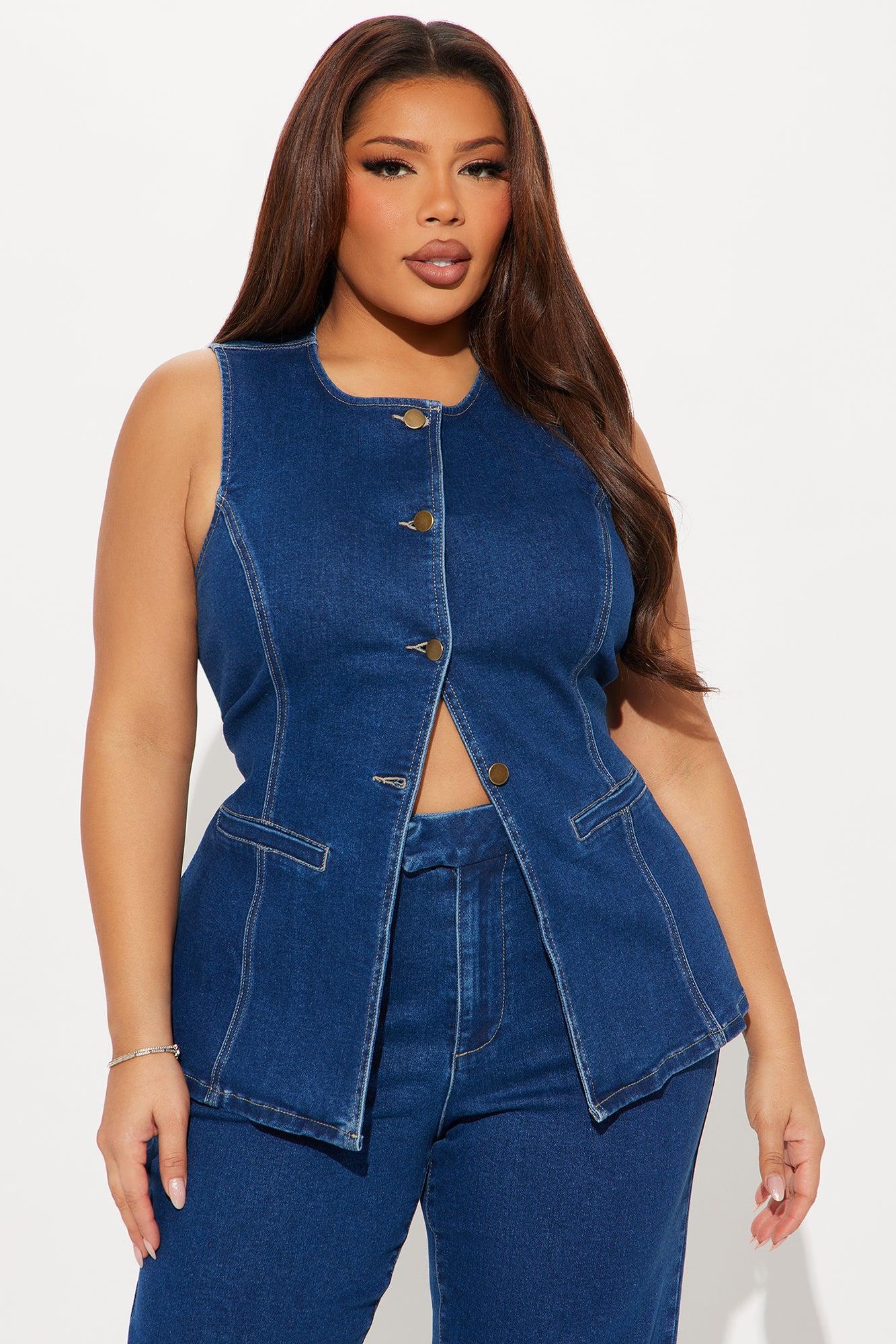 Caught In A Moment Denim Vest Pant Set - Dark Wash Product Image