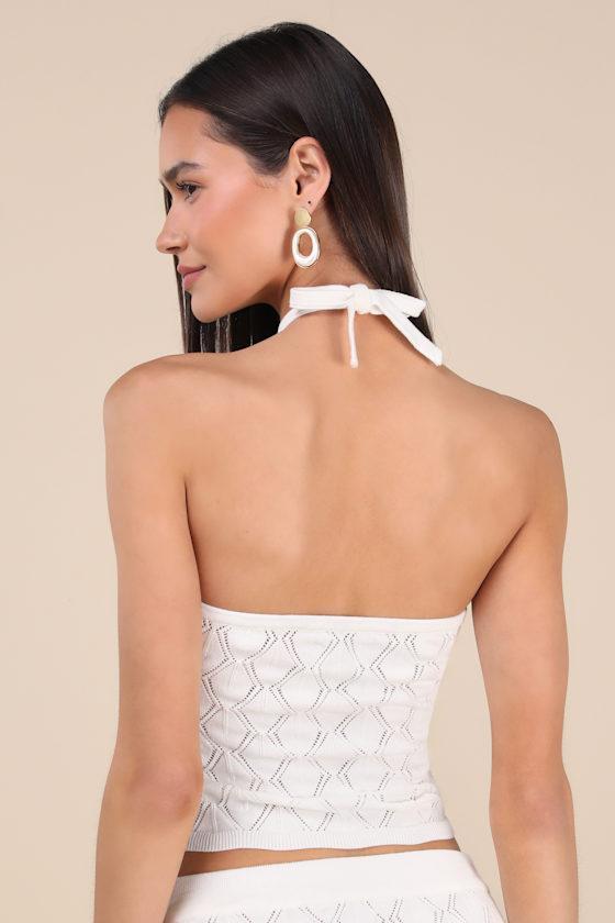 Daisy Ivory Pointelle Knit Halter Crop Top Product Image