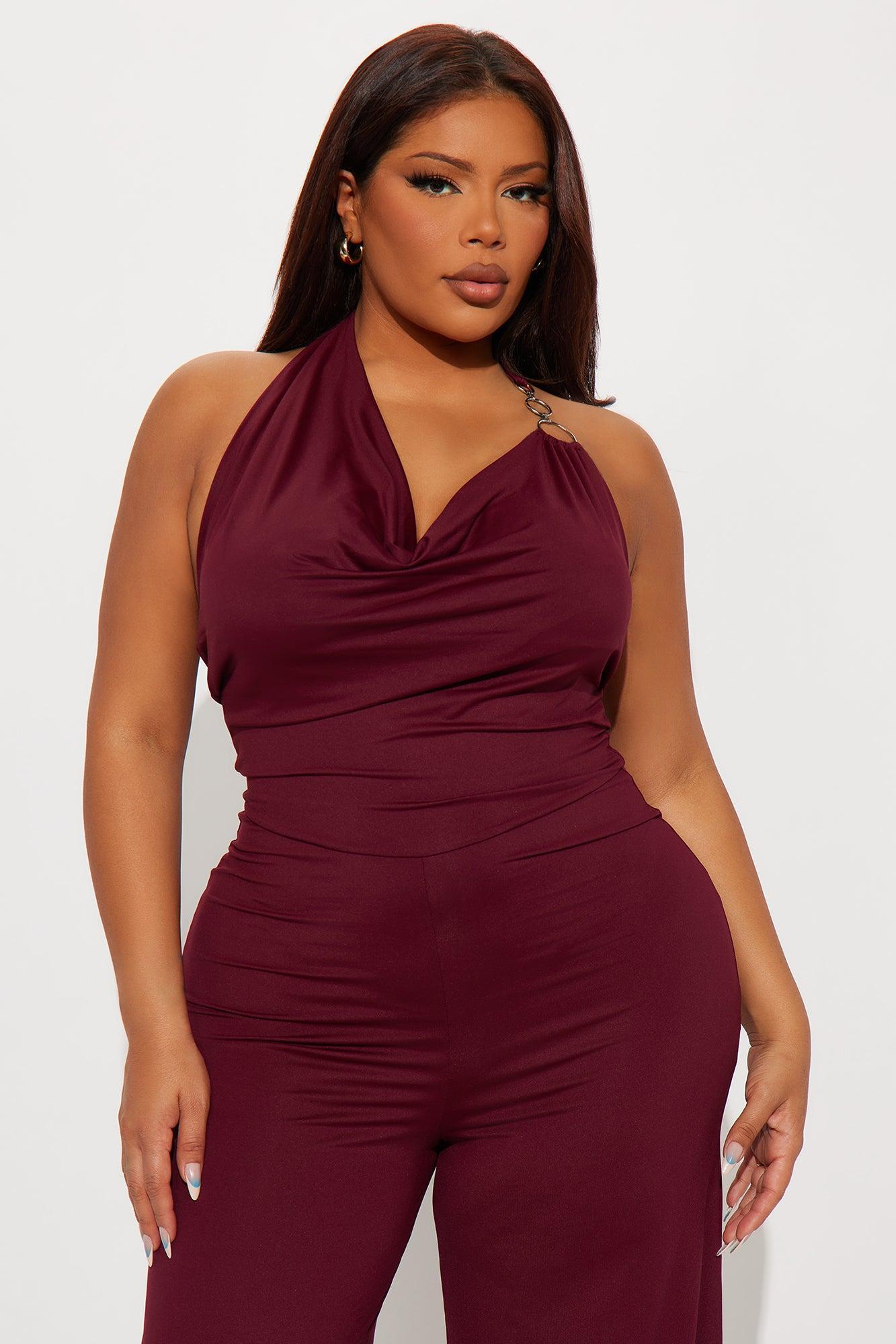 Bring It Back Jumpsuit - Burgundy Product Image