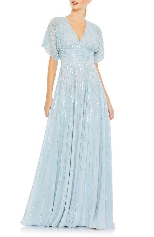 Mac Duggal Beaded V-Neck Short Sleeve Gown Product Image
