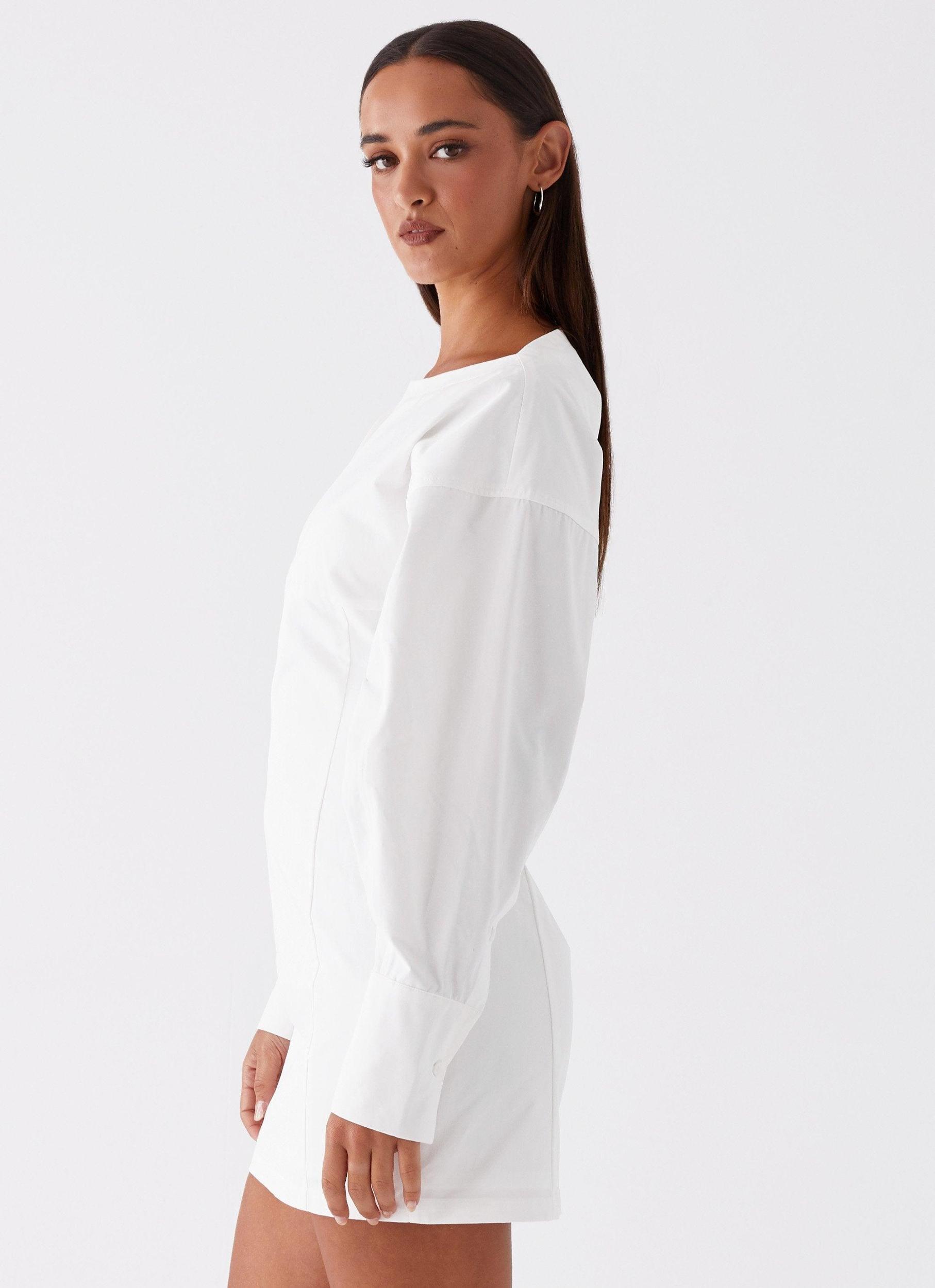 Dynasty Shirt Mini Dress - White Girls Product Image