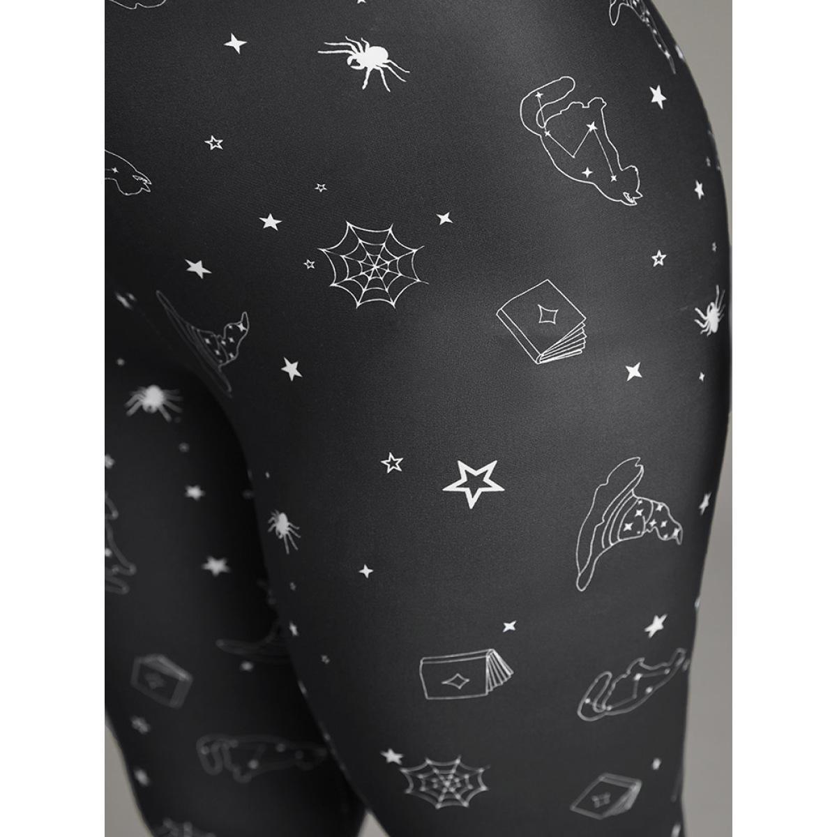 Plus Size Halloween Print High Rise Elastic Waist Leggings Women Black Casual High stretch Skinny High Rise Festival-Halloween Leggings BloomChic 28/5X Product Image