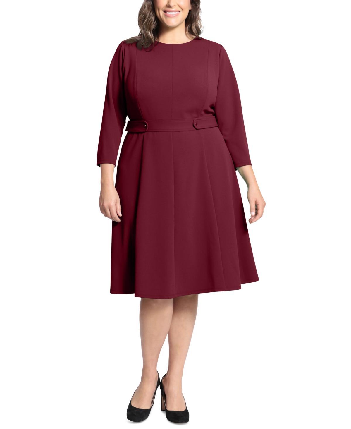 Plus Size London Times 3/4 Length Sleeve Fit & Flare Midi Dress, Women's, Size: 16 W, Black Product Image