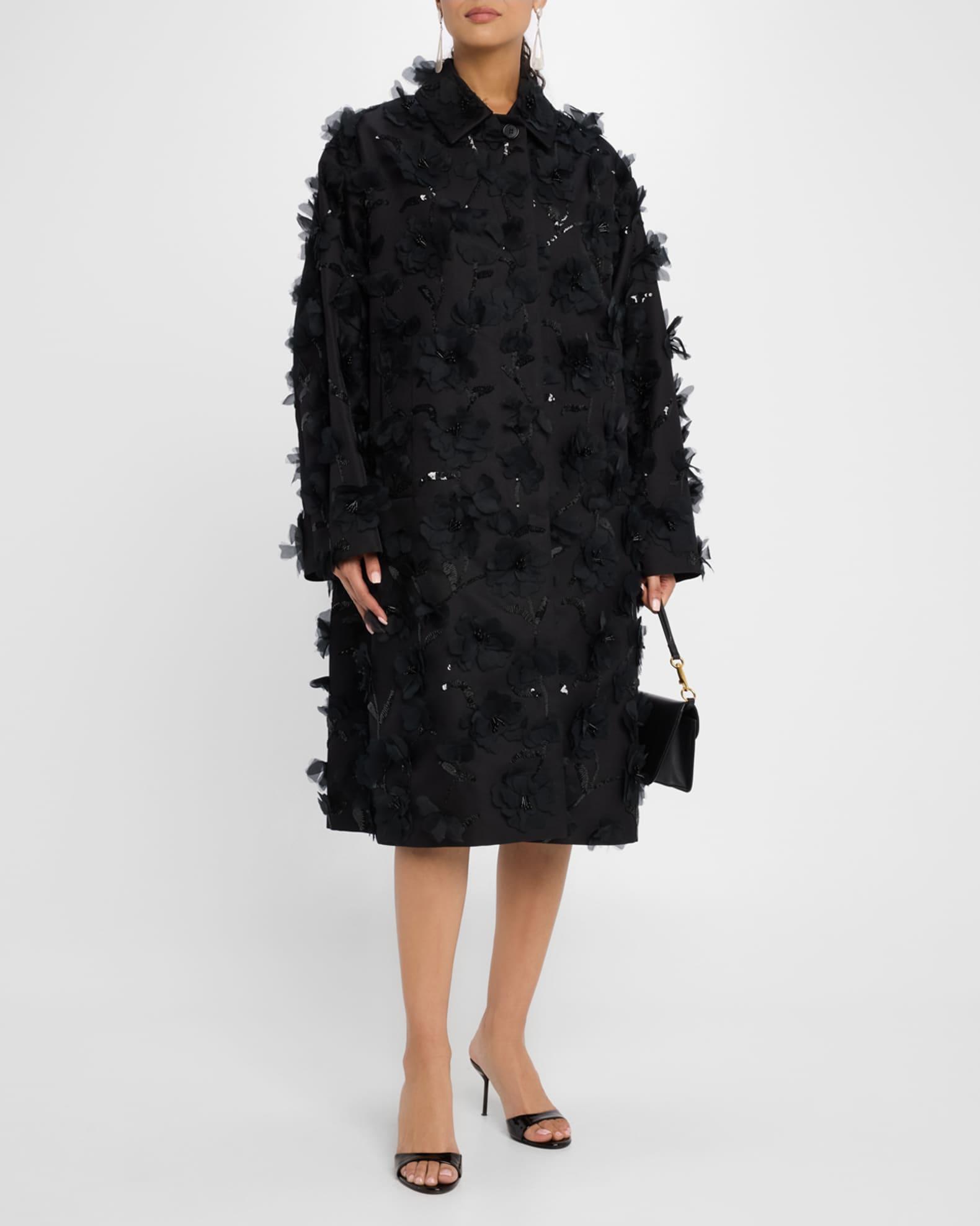 Floral Beaded Wool Balmacaan Coat Product Image