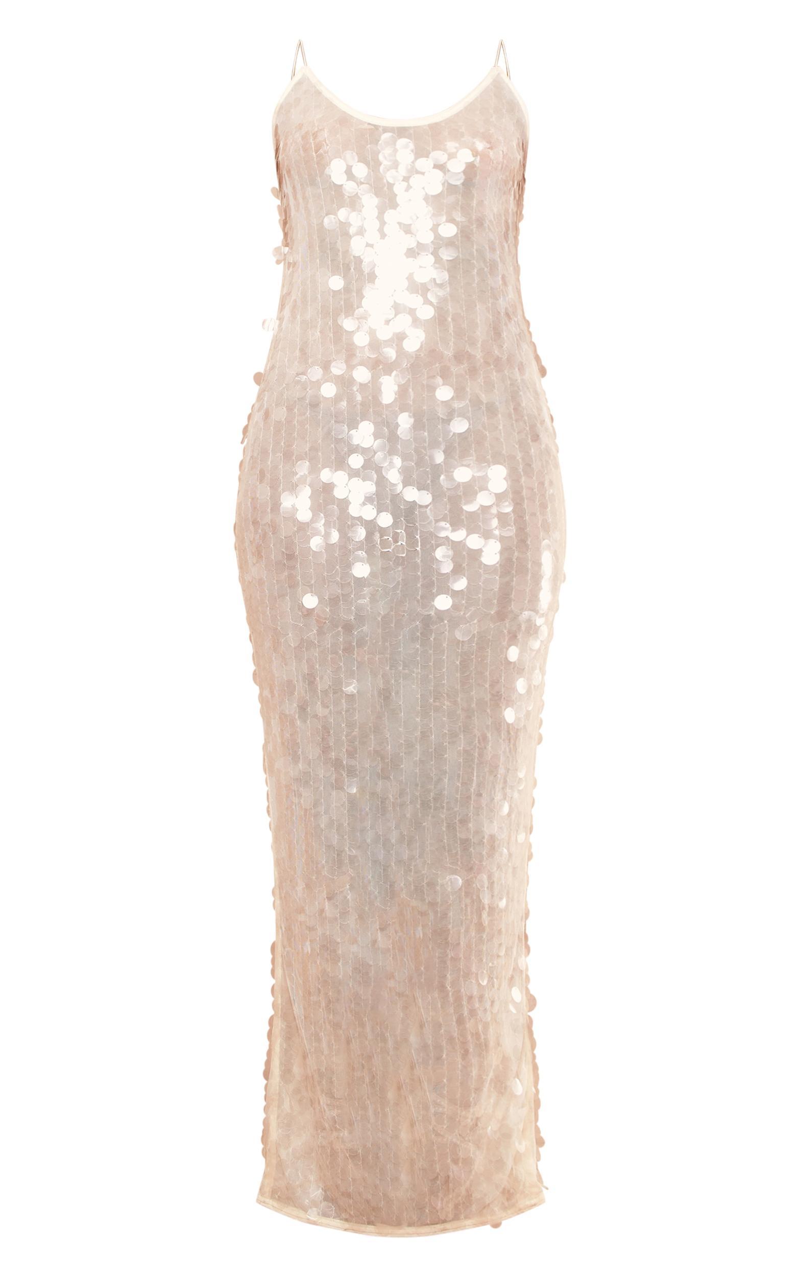Cream Sheer Sequin Sheer Maxi Dress Product Image