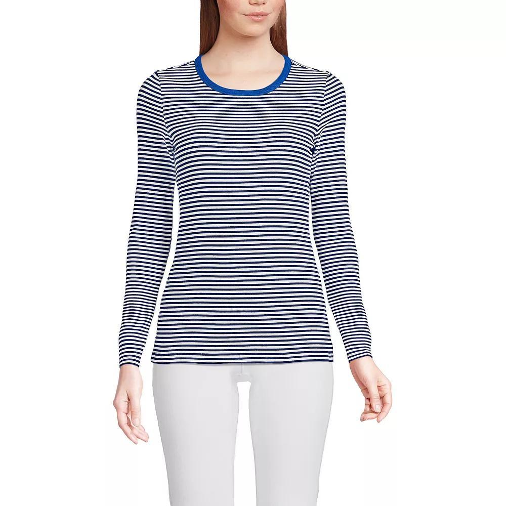 Women's Lands' End Micro Rib Tee, Size: Large, Blue Mini Stripe Product Image
