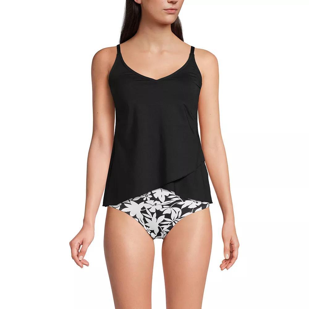 Petite Lands' End Tulip Hem Tankini Swimsuit Top, Women's, Size: Medium Petite, Black Product Image