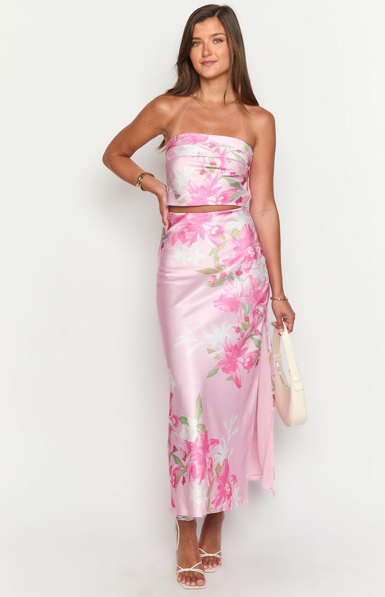 Genevieve Pink Floral Print Maxi Skirt Product Image