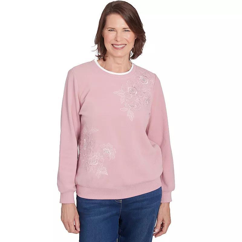 Petite Alfred Dunner Classic Sherpa Floral Embroidered Sweater, Women's, Size: XL Petite, Ivory Product Image