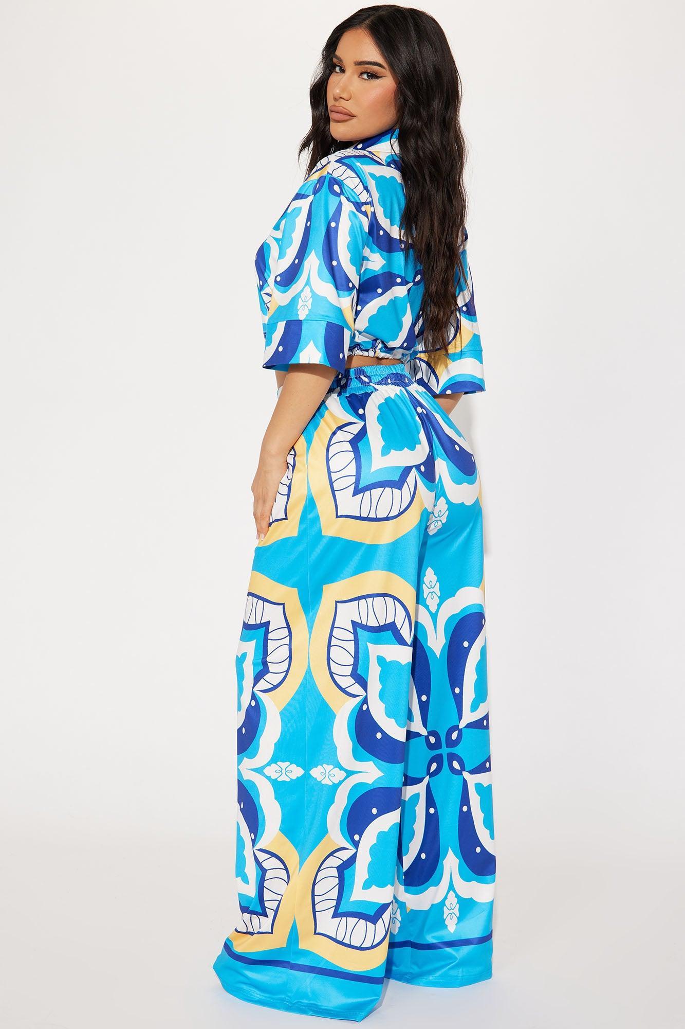 Out Here Again Pant Set - Blue/combo Product Image
