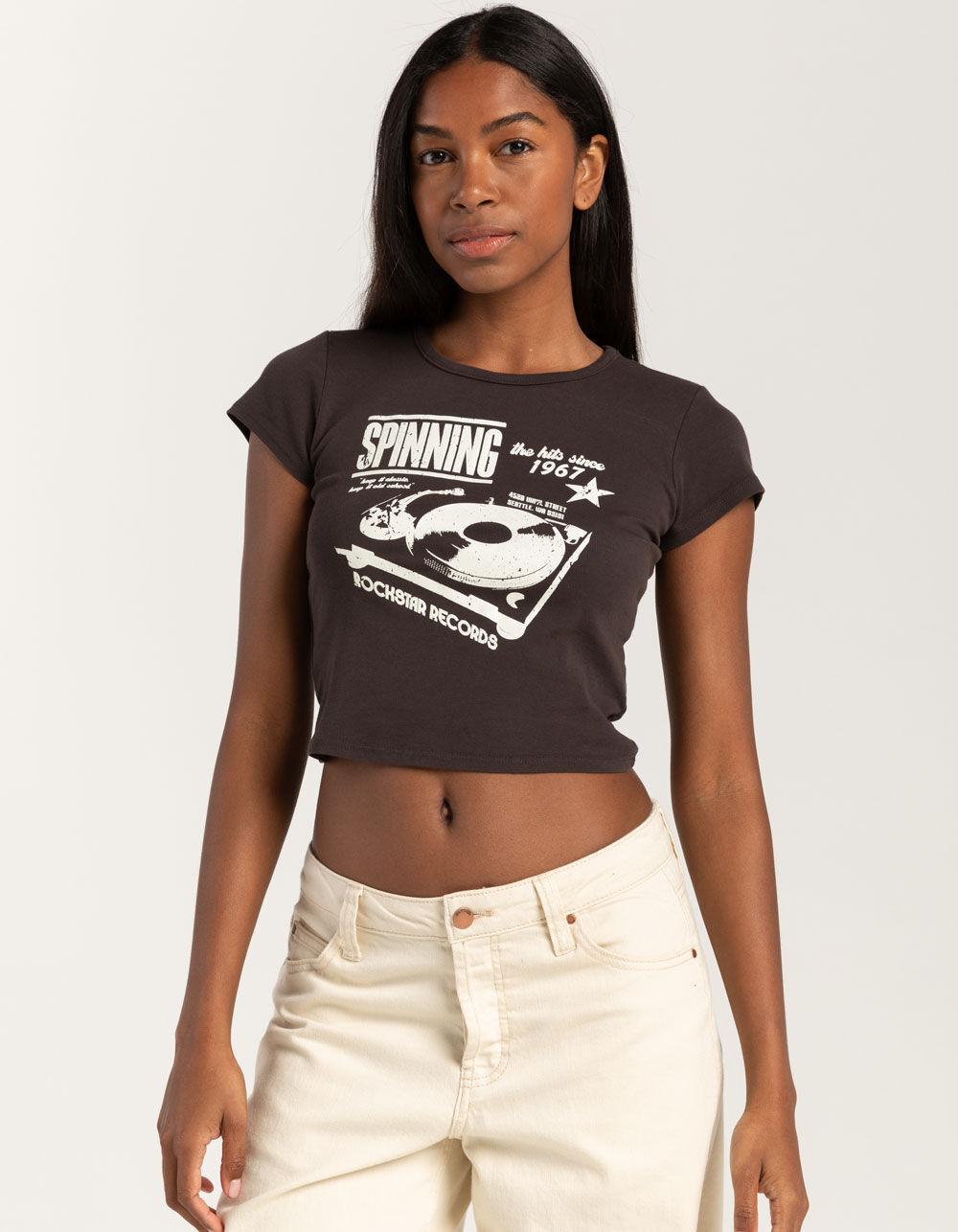 RSQ Womens Record Baby Tee - WASHED BLACK Product Image
