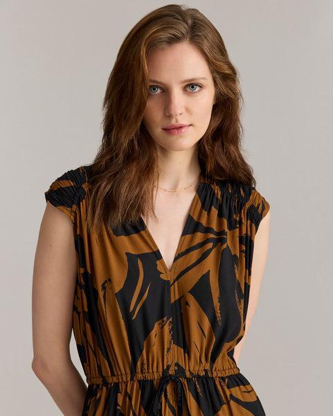 Silk Brush Stroke V-Neck Maxi Dress -  Product Image