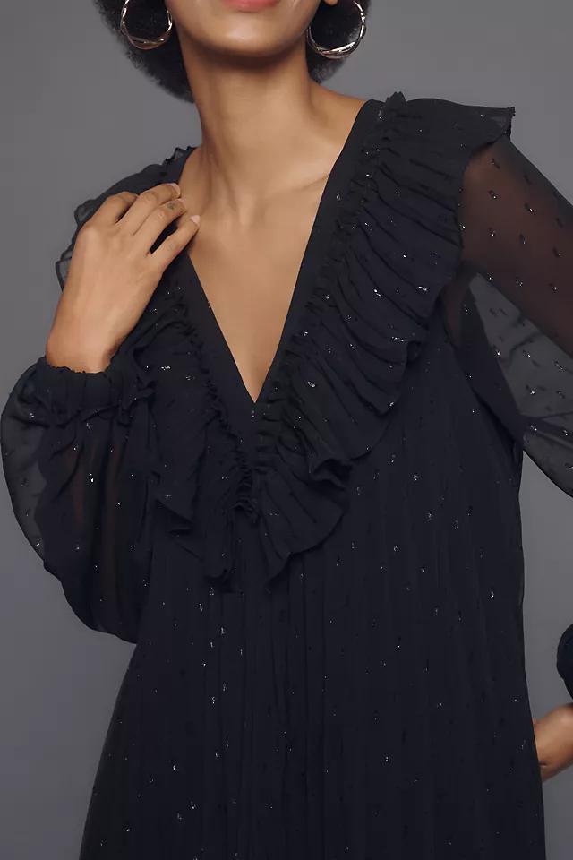 By Anthropologie Long-Sleeve Ruffle Swing Mini Dress Product Image