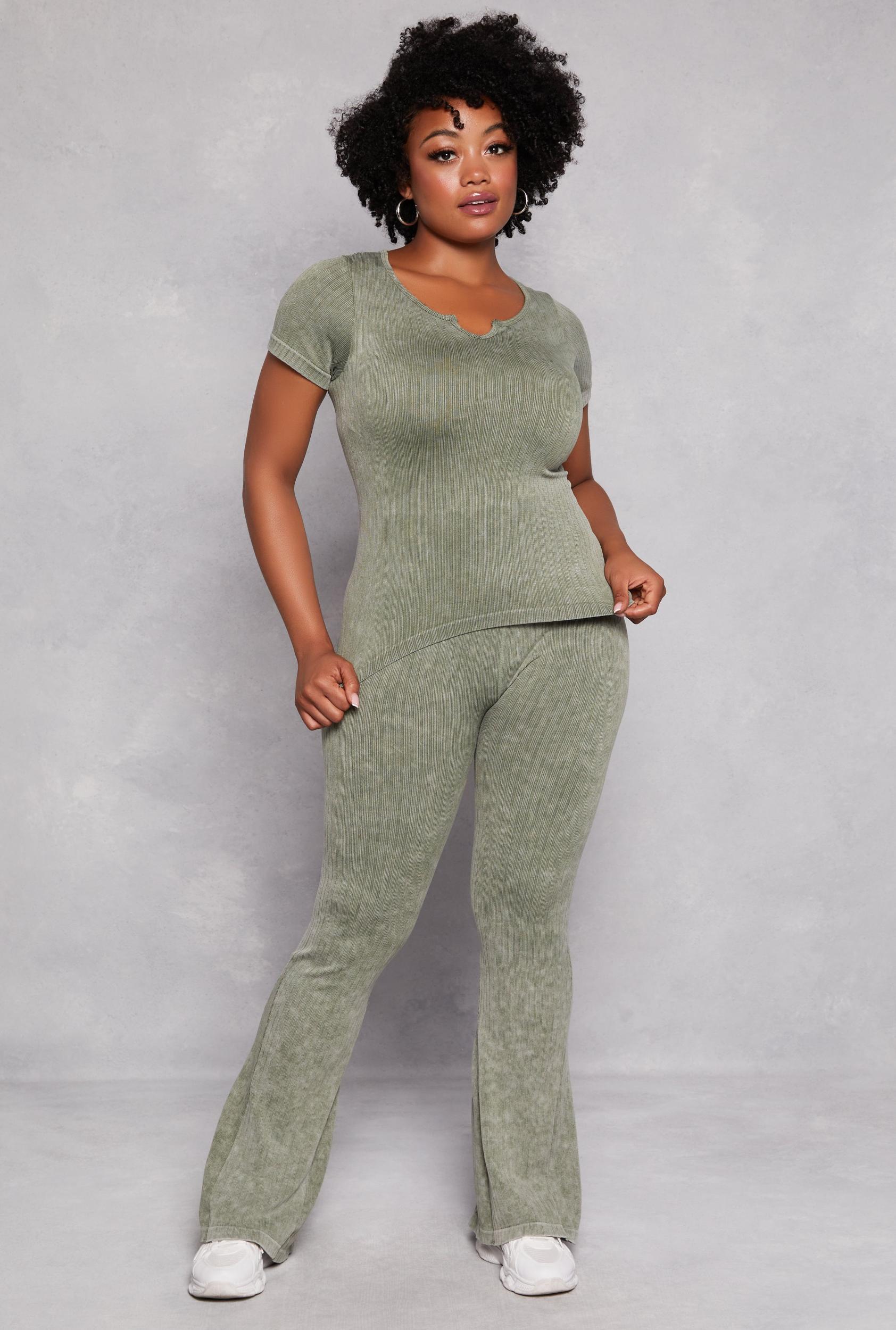 Womens Plus Size Ribbed High Waist Flare Pants Product Image