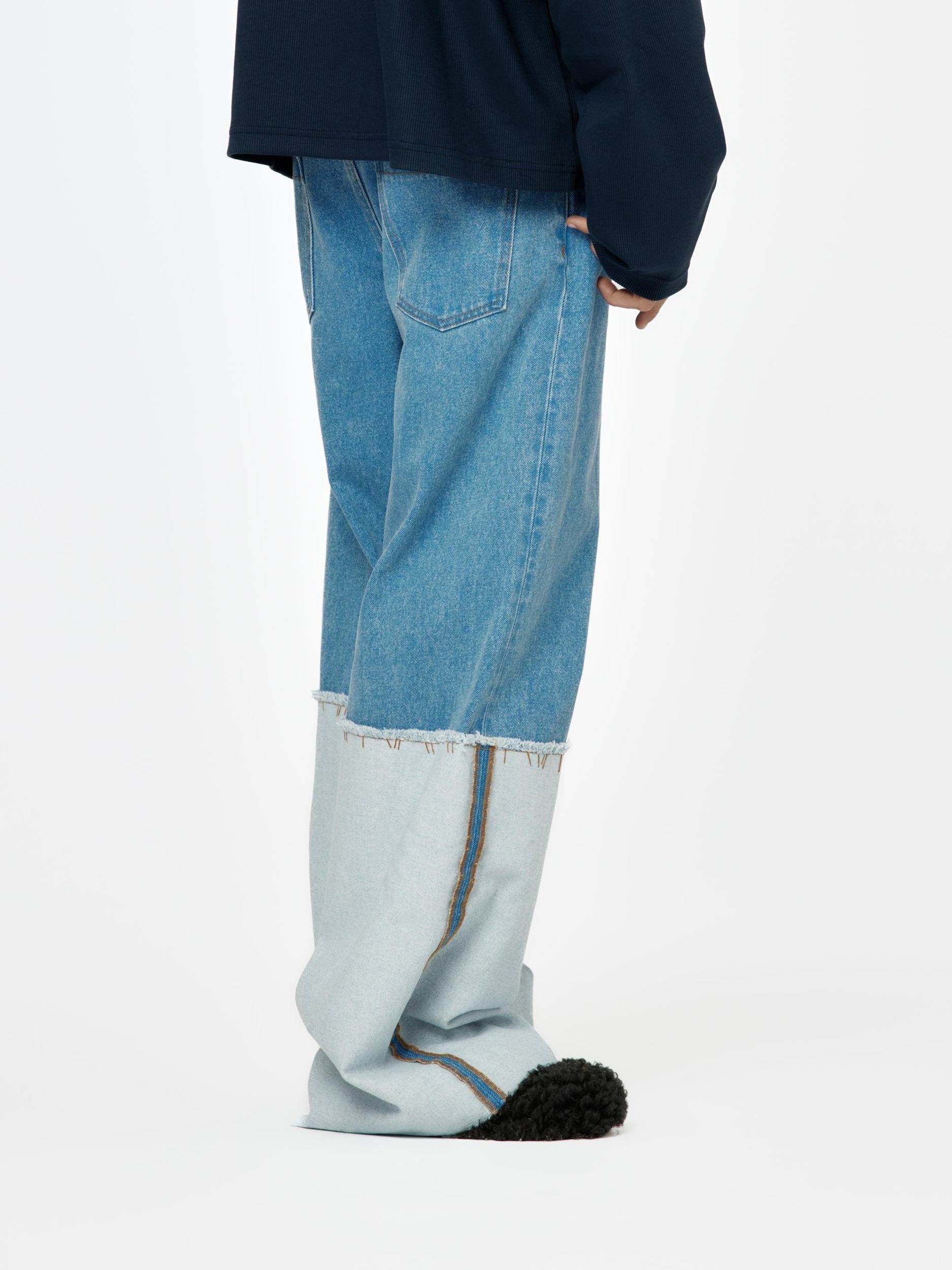 Bleach Coated Organic Denim Mega Trousers (Cobalt) Product Image