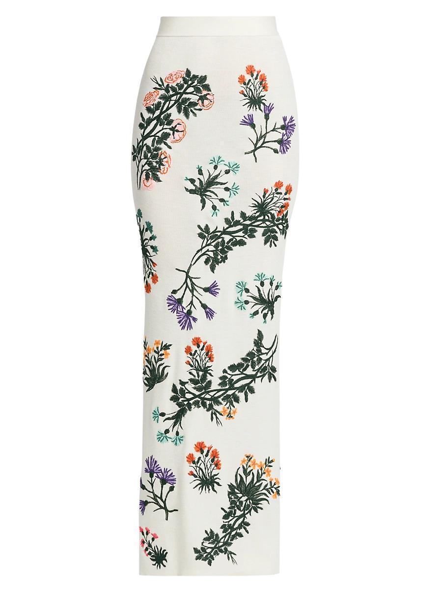 Womens Embroidered Floral Rib-Knit Maxi Skirt Product Image
