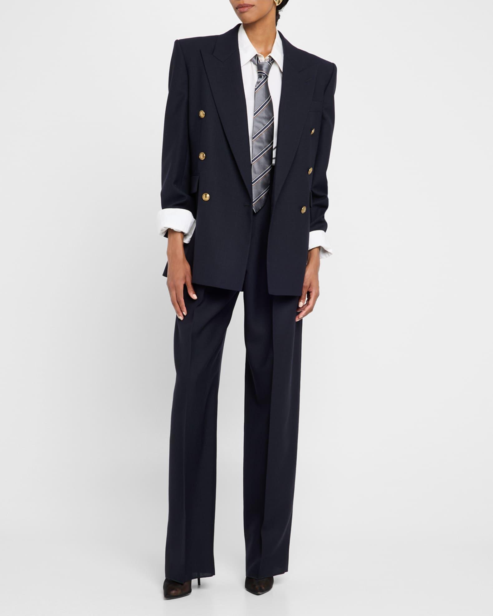 Double-Pleated Straight-Leg Wool Pants Product Image