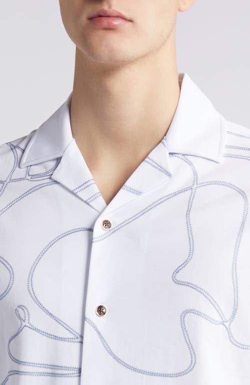 REISS Menton Cotton Swirl Embroidered Regular Fit Button Down Camp Shirt In White/air Force Product Image