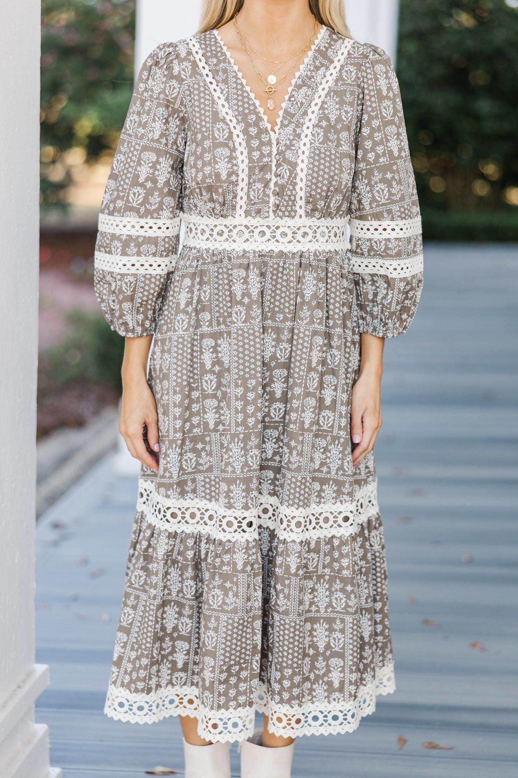 More To It Mocha Brown Floral Midi Dress Female Product Image