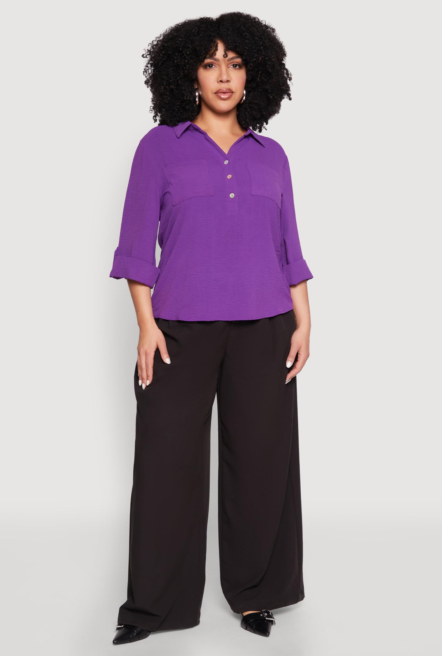 Womens Plus Size Airy Half Button Shirt Product Image