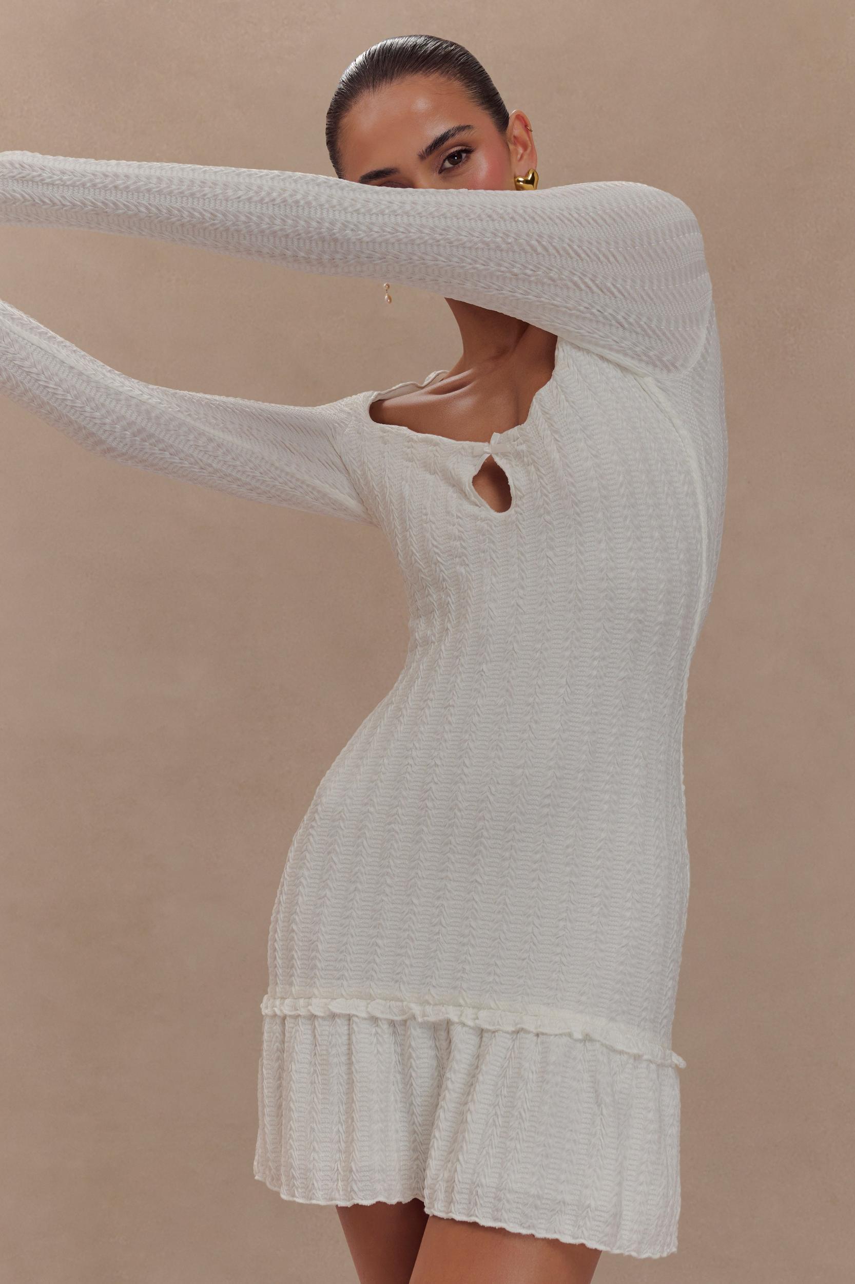 Daphne Pointelle Long Sleeve Mini Dress - Ivory Product Image