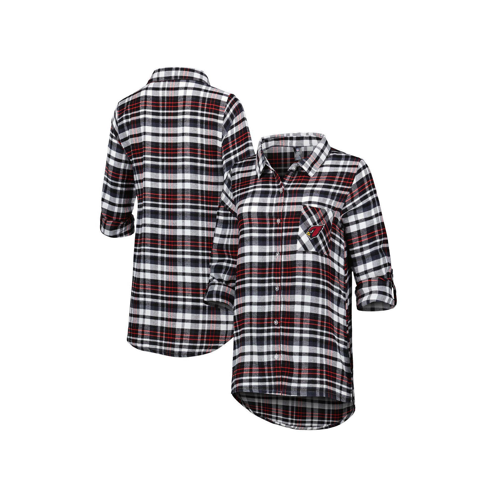 Women's Concepts Sport Black Arizona Cardinals Mainstay Plaid Full-Button Long Sleeve Nightshirt, Size: 2XL Product Image