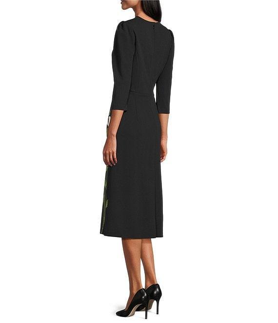 Investments Scuba Crepe Floral Bouquet 3/4 Sleeve Fit And Flare Dress Product Image