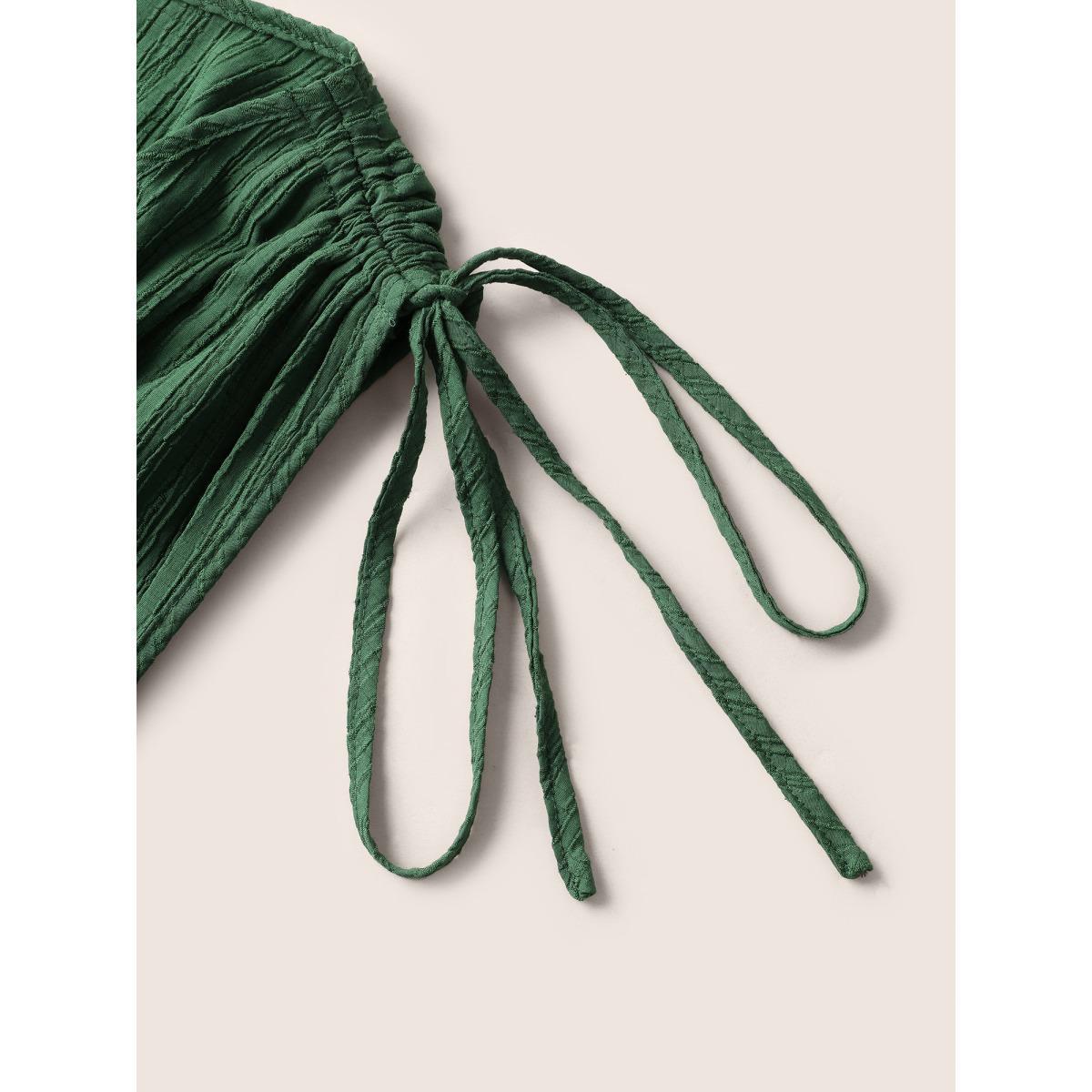 Plus Size Solid Texture Shirred Drawstring sleeve Dress DarkGreen Women Elegant Texture V-neck Cap Sleeve Curvy Midi Dress BloomChic 30/6X Product Image