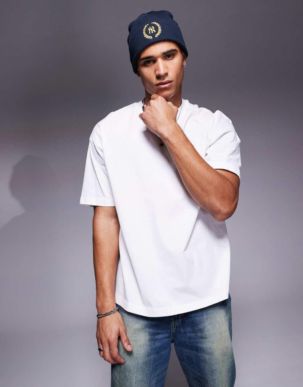 ASOS DESIGN boxy oversized T-shirt with front chest print and back print in white Product Image