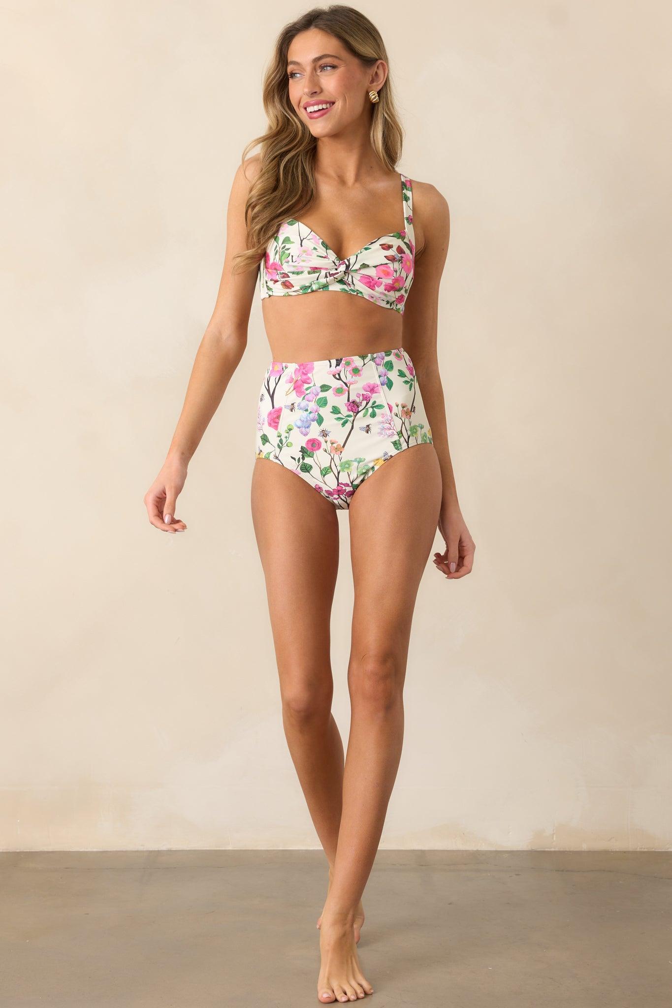 Kindred Spirits Ivory Cherry Blossoms Bikini Top Product Image