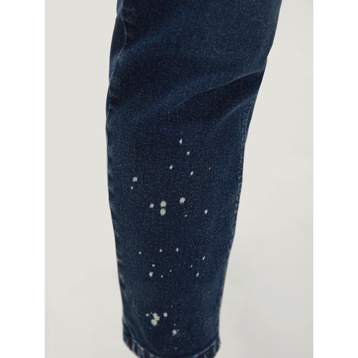 Plus Size Very Stretchy High Rise Dark Wash Paint Jeans Women DarkBlue Casual Plain High stretch Pocket Jeans BloomChic 10/M Product Image